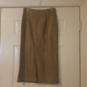 Tan leather long skirt